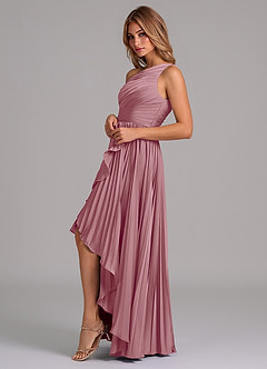 Azazie Lyrica Robes de demoiselle d'honneur Robe Trapèze en Satin extensible Une épaule Mauve Vintage image5