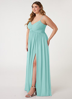 Azazie Alia Bridesmaid Dresses Aqua A-Line Pleated Chiffon Dress image8