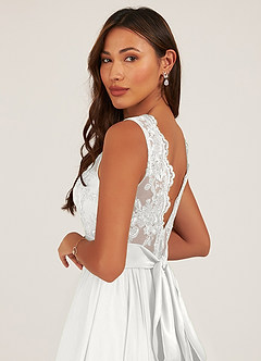 Azazie Gertrude Bridesmaid Dresses White A-Line Lace Chiffon Dress image7