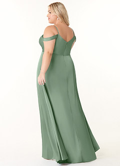 Azazie Ocean Brautjungfernkleider A-Linie V-Hals Gefaltet Stretch-Satin Kleid Matcha image9