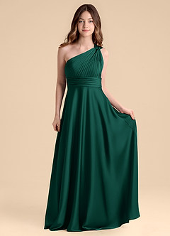 Azazie Charlize Junior Vestido de Esmeralda de Satén Elástico de Corte en A con Plisado image4