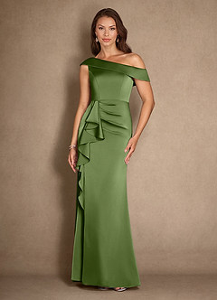 Azazie Hamptons Kleider für die Brautmutter A-Linie Plissee Stretch-Satin Kleid Wacholder image1