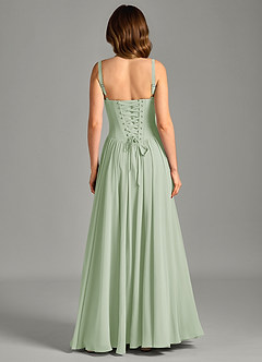 Azazie Evadina Robes de demoiselle d'honneur Robe Trapèze en Mousseline de soie Corset Vert Sauge image2