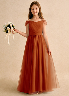 Azazie Yuna Girls Formal vestidos de niña de las flores Vestido de Pimenton de Tul de Corte en A con Vestidos sin tirantes image3