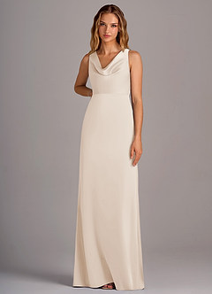 Azazie Wrenlee Bridesmaid Dresses White Alabaster A-Line Stretch Satin Dress image6