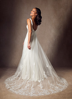 Azazie Ebony Vestidos de novia Vestido de Diamante Blanco de Satén con cara trasera de crepé de Corte en A con Lentejuela image2