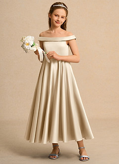 Azazie Teeny Girls Formal Sukienki dla dziewczynek sypiących kwiaty Linia A Pofałdowany Matowy satynowy Długość kostki Sukienka image4