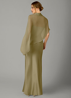 Azazie Jaleesa Jurken voor bruidsmeisjes Jurk van Stretch Satijn met A-Lijn Hoge Kraag Mosgroen image6