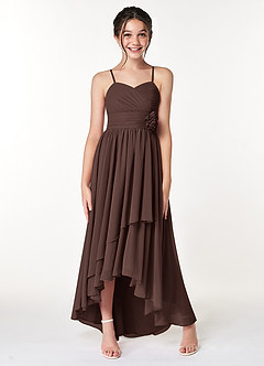 Azazie Catalina Junior Ganache A-Line Ruched Chiffon Dress image4