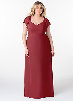 Azazie Syenna Bridesmaid Dresses Pomegranate A-Line Ruched Chiffon Dress image6