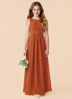 Azazie Skyla Junior Cinnamon A-Line Pleated Chiffon Dress image4