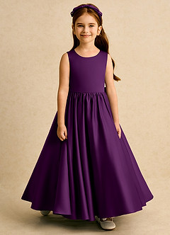 Azazie Nellia Blumenmädchenkleider A-Linie Schleifen Matte Satin Kleid Traube image5