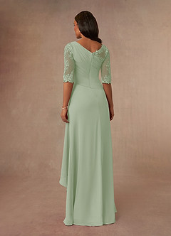 Azazie Dionysus Final Sale Dusty Sage A-Line Boatneck Lace Chiffon Dress image3
