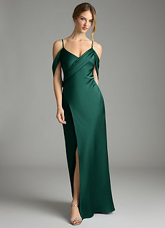 Azazie Malaya Final Sale Emerald Mermaid Pleated Stretch Satin Dress image3