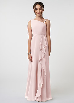 Azazie Aidy Junior Vestido Rosa Corado de Chiffon de Linha A com Arco image1