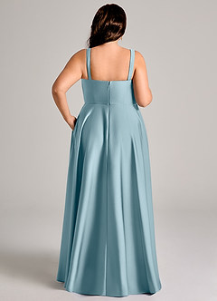 Azazie Shaude Bridesmaid Dresses Moody Blue A-Line Pleated Stretch Satin Dress image13