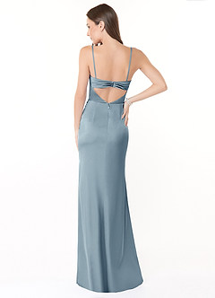 Azazie Leonis Bridesmaid Dresses Dusty Blue Mermaid Pleated Stretch Satin Convertible Dress image3
