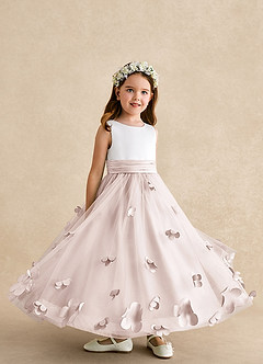 Azazie Vi vestidos de niña de las flores Vestido de Pétalo De Rosa de Tul de Corte En A con Sin mangas image8