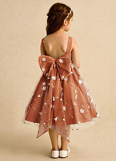 Azazie Bean Flower Girl Dresses Cinnamon Ball-Gown Sleeveless Tulle Dress image2
