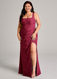 Azazie Mero Bridesmaid Dresses Burgundy Sheath Pleated Floral Burnout Dress image1