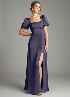 Azazie Fyona Bridesmaid Dresses Stormy A-Line Pleated Stretch Satin Dress image3