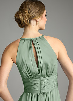 Azazie Bonnie Bridesmaid Dresses Matcha A-Line Pleated Stretch Satin Dress image6