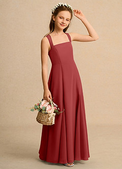 Azazie Tater Girls Formal Robe Demoiselle D'honneur Fillette Robe Trapèze en Mousseline de soie Plissée Rouille image3