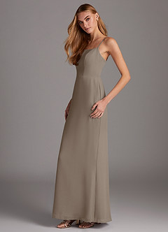 Azazie Tayla Bridesmaid Dresses Taupe Sheath Square Neckline Chiffon Dress image3