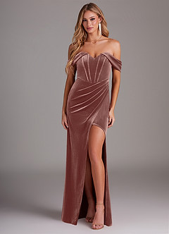 Azazie Jas Bridesmaid Dresses Rustic Rose Sheath Off-The-Shoulder Corset Velvet Convertible Dress image1