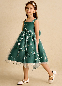 Azazie Bean Flower Girl Dresses Emerald Ball-Gown Sleeveless Tulle Dress image5