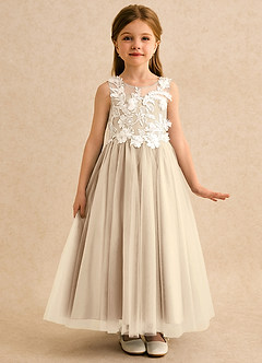 Azazie Mixie vestidos de niña de las flores Vestido de Champán de Encaje de Corte Princesa image5