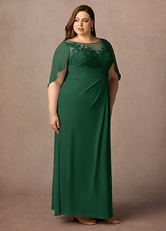 Azazie Hera Mother of the Bride Dresses Dark Green A-Line Lace Capelet Chiffon Dress image10