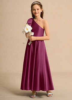 Azazie Guppy Girls Formal Flower Girl Klänningar Klänning A-Line i Matt satäng One-shoulder image5