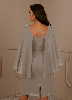 Azazie Mirra Abiti per la Madre della Sposa Abito Tubino in Chiffon con Scollo a U a Pieghe Taupe image6