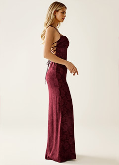 Angena Wine Jacquard Open Back Summer Dress image6