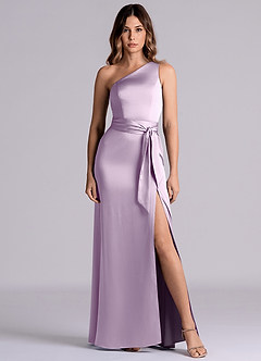 Azazie Philana Bridesmaid Dresses Frosted Lilac A-Line One Shoulder Stretch Satin Dress image2