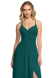 Azazie Davis Bridesmaid Dresses Peacock A-Line V-Neck Chiffon Dress image4