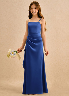 Azazie Cannoli Girls Formal Sukienki dla dziewczynek sypiących kwiaty Linia A Pofałdowany Satyna elastyczna Długość podłogi Sukienka image3