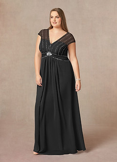 Azazie Star Mother of the Bride Dresses Black A-Line V-Neck sequins Chiffon Dress image8