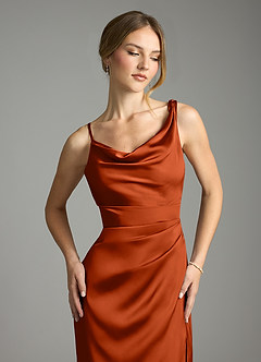 Azazie Samara Bridesmaid Dresses Paprika Mermaid Pleated Stretch Satin Dress image5