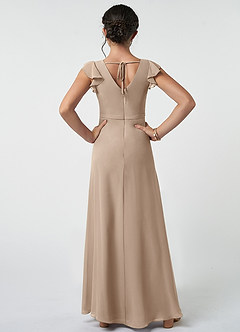 Azazie Claudine Junior Taupe A-Line Pleated Chiffon Dress image2