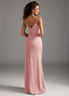 Azazie Deandra Bridesmaid Dresses Powder Pink Mermaid Pleated Stretch Satin Dress image2