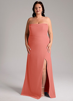 Azazie Leonis Bridesmaid Dresses Salmon Pink Sheath Strapless Chiffon Convertible Dress image11