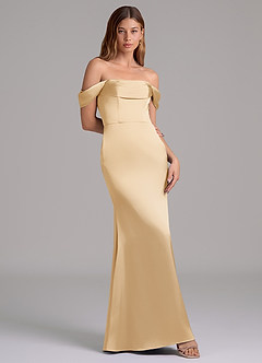 Azazie Miley 신부 들러리 드레스 인어 오프 더 숄더 스트레치 새틴 바닥 길이 드레스 image1