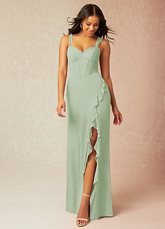 Azazie Camellia Bridesmaid Dresses Dusty Sage Sheath Lace Chiffon Dress image1