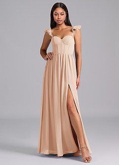 Azazie Denisse Brautjungfernkleider A-Linie Gestreift Chiffon Kleid Englisches Rosa image5