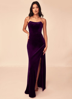 Azazie Nereda Bridesmaid Dresses Grape A-Line Strapless Velvet Convertible Dress image5