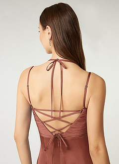Azazie Desi Brautjungfernkleider Etui Halter Korsett Stretch-Satin Kleid Rotbraun image3
