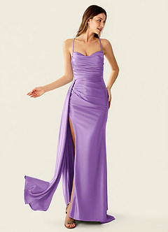 Drape Lavender Satin Prom Dress image3