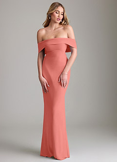 Azazie Lusinda Bridesmaid Dresses Salmon Pink Mermaid Off the Shoulder Chiffon Convertible Dress image4